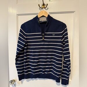 Vineyard Vines BOYS BEAU STRIPE SWEATER Deep Bay Navy + White Stripe XL Cotton